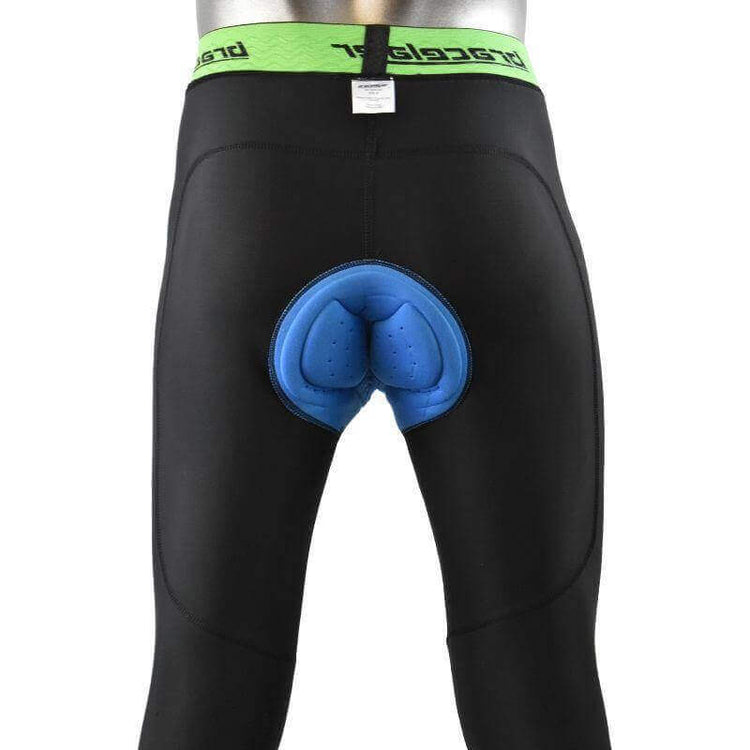 7/8 cycling compression pants with knee support, black with blue chamois pad