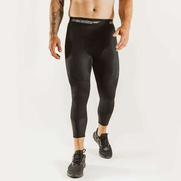 KXV 7/8 knee support compression pants, black, back view with contoured knee support