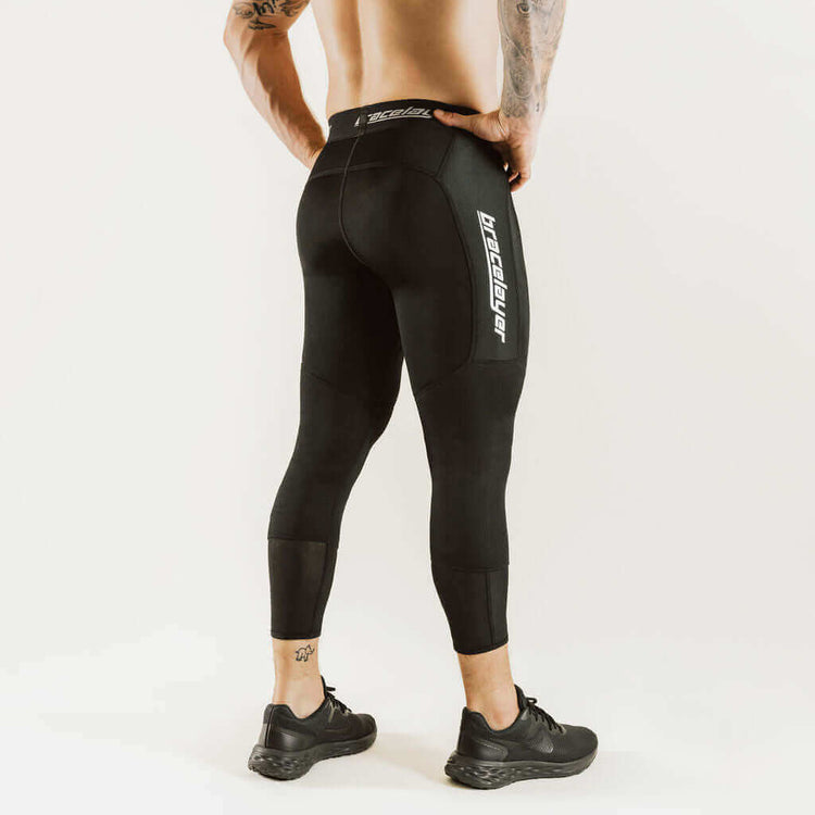 KXV 7/8 knee support compression pants, black, contoured knee panel, side logo