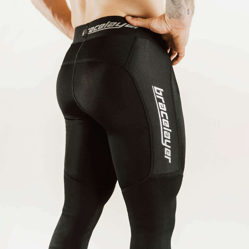 KXV 7/8 knee support compression pants, black, textured side panel and knee contour