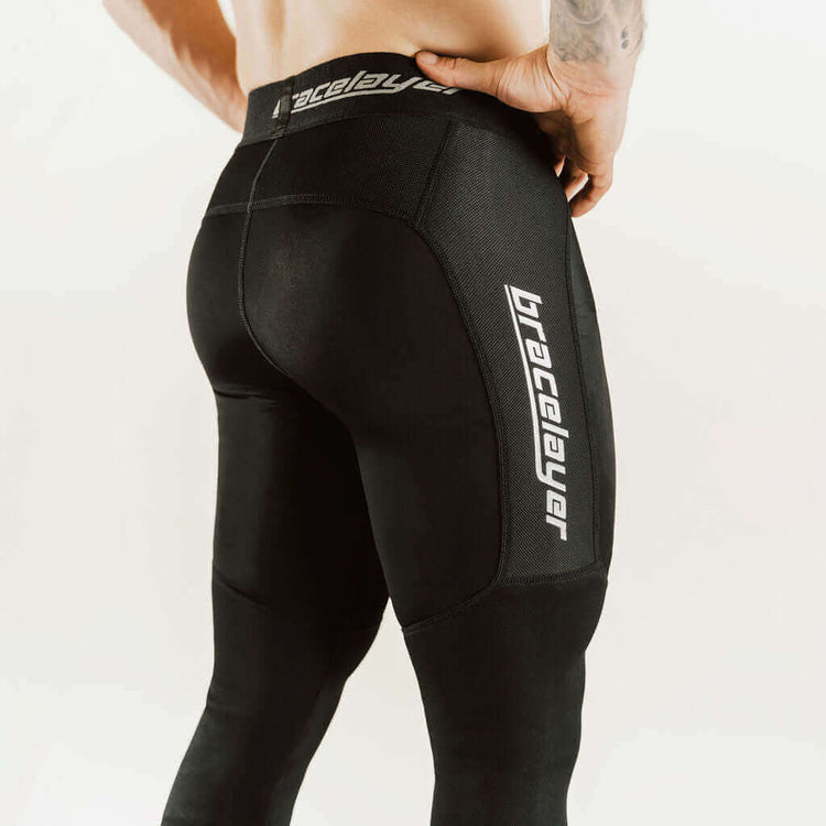 KXV 7/8 knee support compression pants, black, textured side panel and knee contour