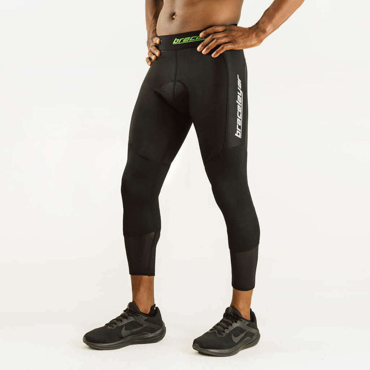 7/8 cycling compression pants with knee support, black with side branding